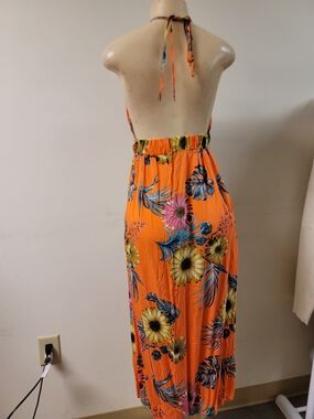 Orange Floral Halter Maxi Dress